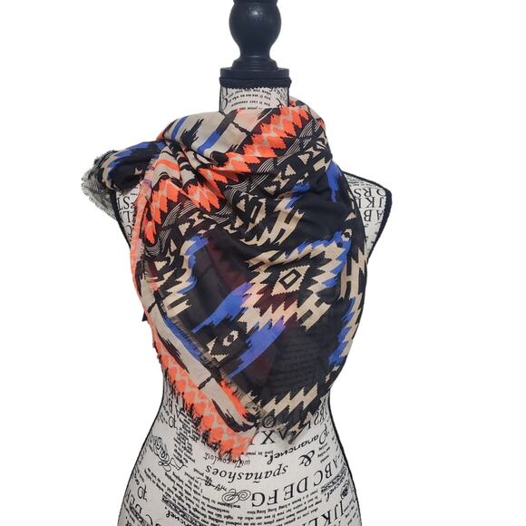 Forever 21 Aztec Abstract Tribal Square Scarf NWT Sheer Lightweight Large - Picture 5 of 6